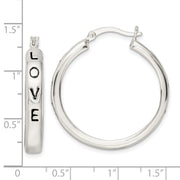 Sterling Silver Polished Black Enamel Love Circle Hoop Earrings