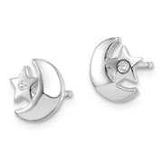 Sterling Silver Rhodium-plated CZ Star and Moon Post Earrings