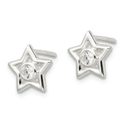 Sterling Silver Polished CZ Star Post Earrings