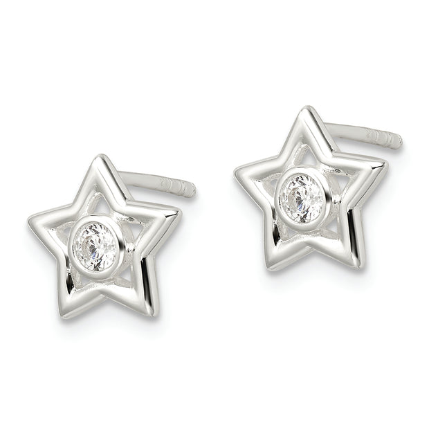 Sterling Silver Polished CZ Star Post Earrings