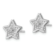 Sterling Silver Polished Rhodium-plated CZ Star Post Earrings