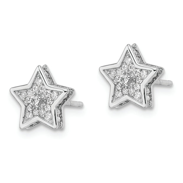 Sterling Silver Polished Rhodium-plated CZ Star Post Earrings