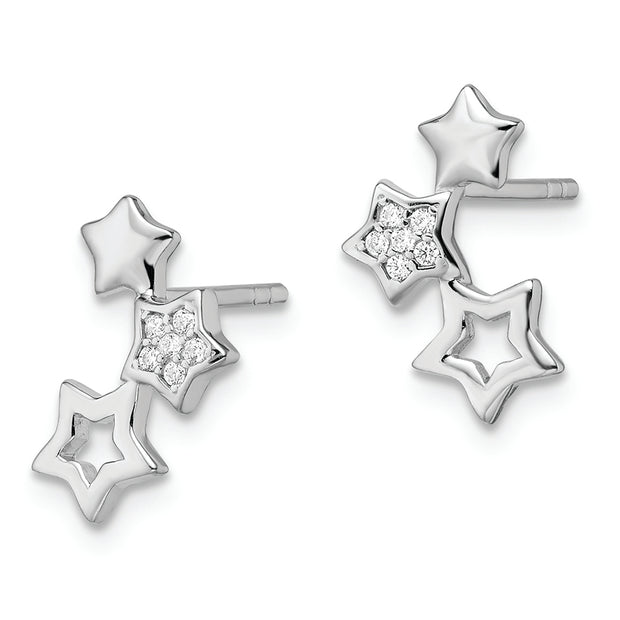 Sterling Silver Rhodium-plated Polished CZ Star Post Earrings