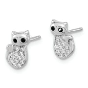 Sterling Silver Rhodium-plated CZ Cat Post Earrings