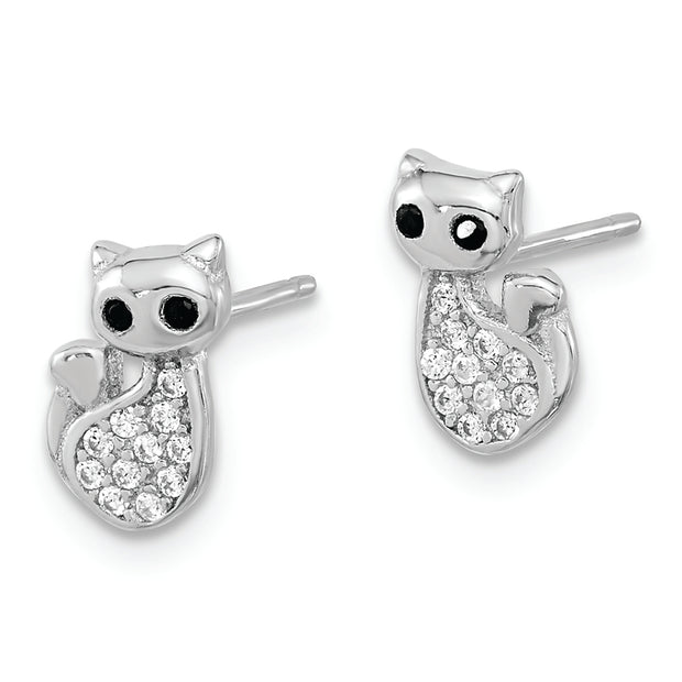 Sterling Silver Rhodium-plated CZ Cat Post Earrings