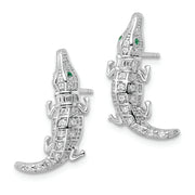 Sterling Silver Rhodium-plated Polished CZ Alligator Post Earrings