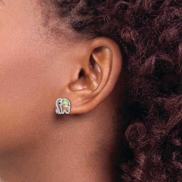 Sterling Silver RH-plated Abalone Elephant Post Earrings