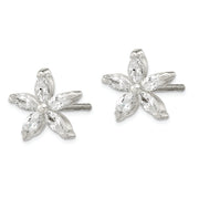 Sterling Silver Polished CZ Flower Post Earrings