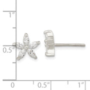 Sterling Silver Polished CZ Flower Post Earrings