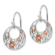 Sterling Silver Rose Rhodium Polished Flowers Dangle Earrings