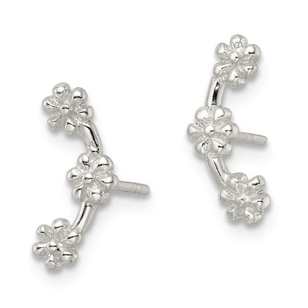 Sterling Silver Polished 3 Flowers Post Earrings