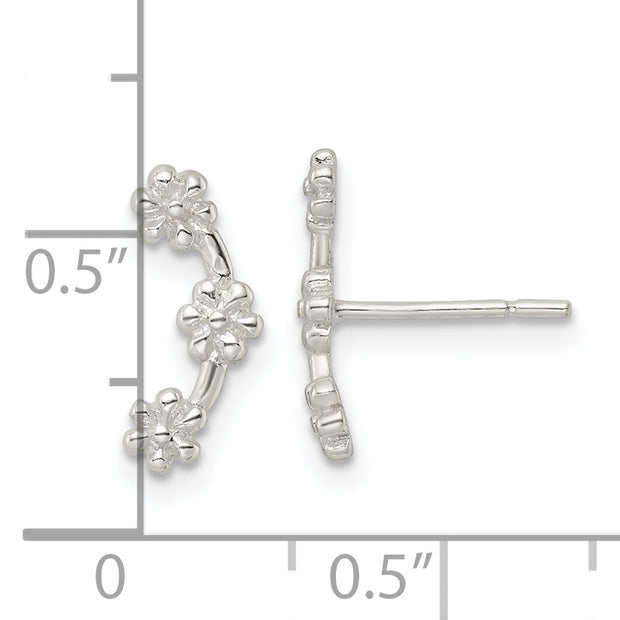 Sterling Silver Polished 3 Flowers Post Earrings