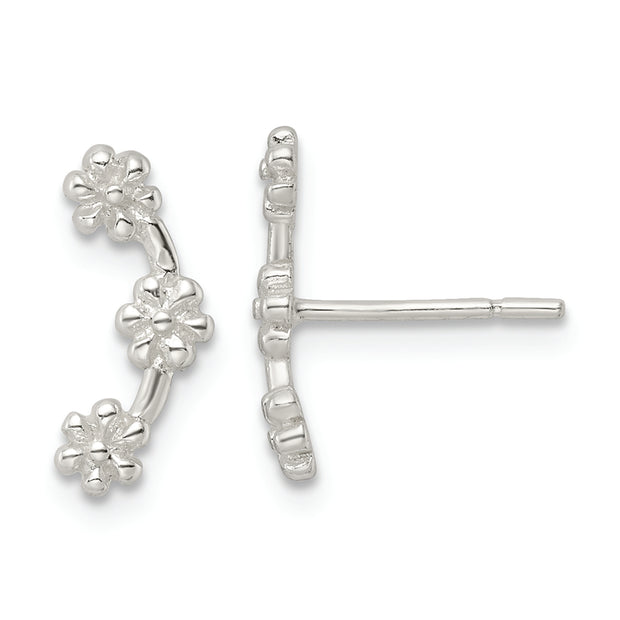 Sterling Silver Polished 3 Flowers Post Earrings