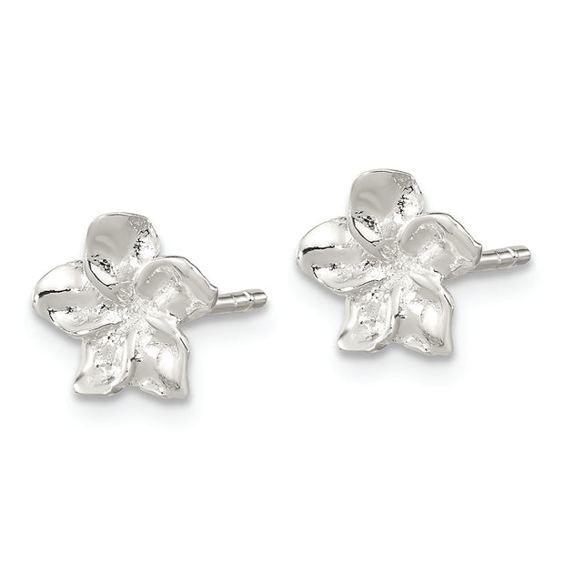 Sterling Silver Polished Plumeria Post Earrings