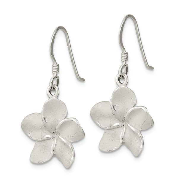 Sterling Silver Laser & Polished Plumeria Shephard Hook Earrings