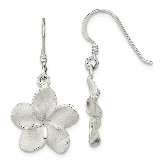Sterling Silver Laser & Polished Plumeria Shephard Hook Earrings