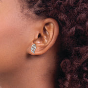 Sterling Silver Rhodium-plated Polished CZ Leaf Post Earrings