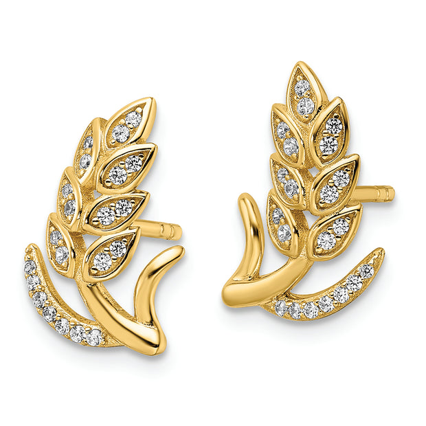 Sterling Silver CZ Gold-tone Wheat Flower Earrings