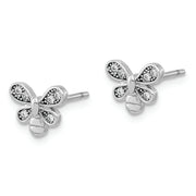 Sterling Silver Rhodium-plated CZ Butterfly Post Earrings
