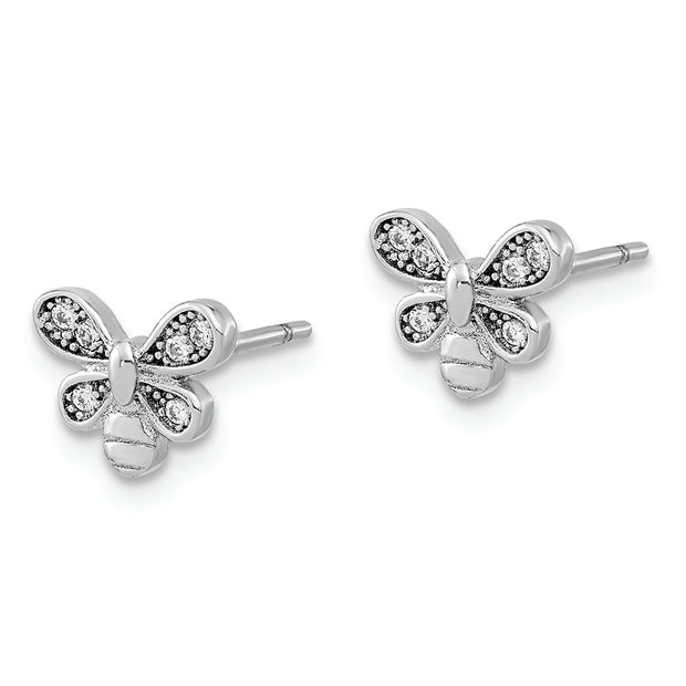 Sterling Silver Rhodium-plated CZ Butterfly Post Earrings