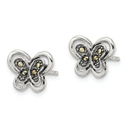 Sterling Silver Antiqued Marcasite Butterfly Post Earrings