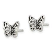 Sterling Silver Antiqued CZ Butterfly Post Earrings