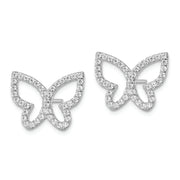 Sterling Silver Rhodium-plated Polished CZ Open Butterfly Post Earrings