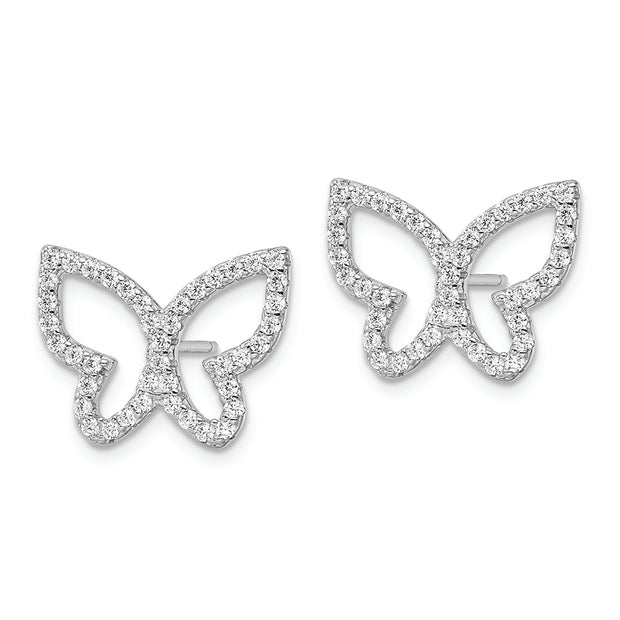 Sterling Silver Rhodium-plated Polished CZ Open Butterfly Post Earrings