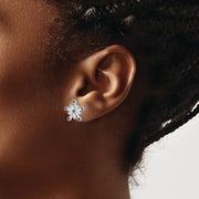 Sterling Silver Rhodium-plated Polished Blue & White CZ Snowflake Post Earr