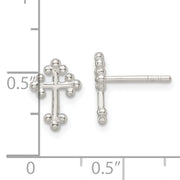 Sterling Silver Polished Budded Cross Post Earrings