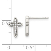 Sterling Silver Rhod-plated Polished CZ Passion Cross Post Earrings