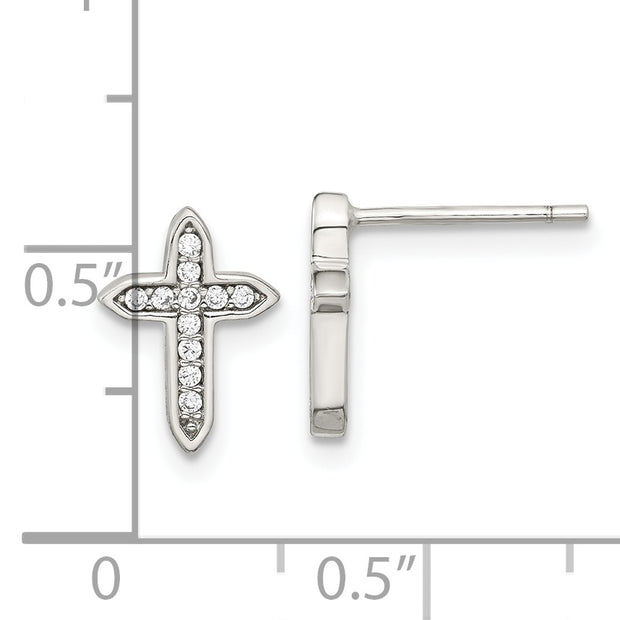 Sterling Silver Rhod-plated Polished CZ Passion Cross Post Earrings