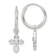 Sterling Silver Polished CZ Passion Cross Dangle Endless Hoop Earrings