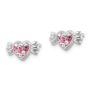 Sterling Silver Rhodium-plated Pink Preciosa Crystal Heart Candy Earrings