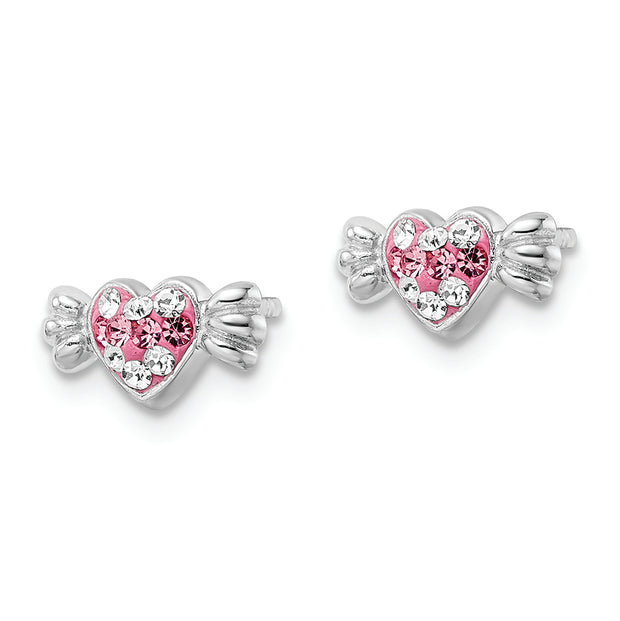 Sterling Silver Rhodium-plated Pink Preciosa Crystal Heart Candy Earrings