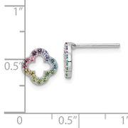 Sterling Silver Rhodium-plated Rainbow Crystal Clover Post Earrings