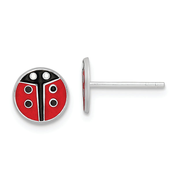 Sterling Silver RH-plated Enameled Ladybug Children's Post Earrings