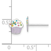 Sterling Silver RH-plated Enamel Cupcake Children's Post Earrings