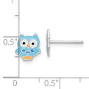 Sterling Silver RH-plated Enameled Blue Owl Children's Post Earrings