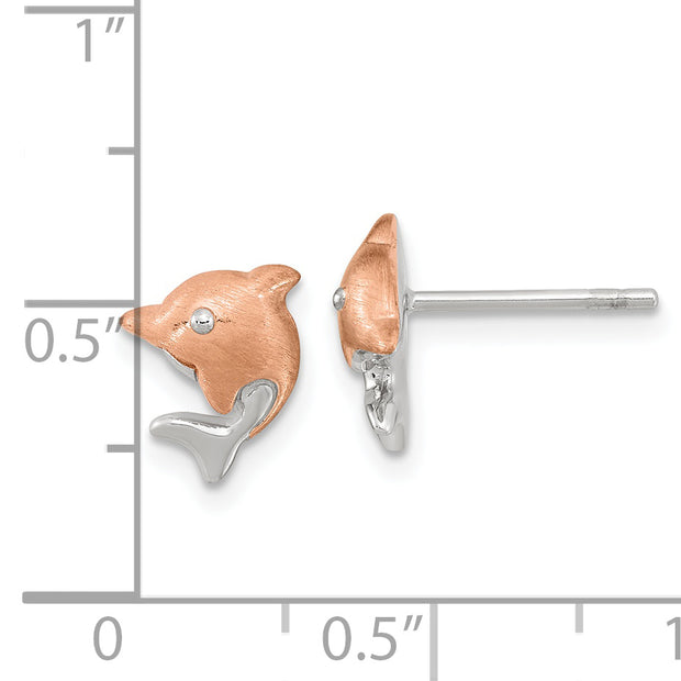 Sterling Silver RH-plated & Rose Gold-plated Dolphin Post Earrings