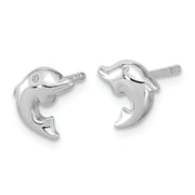 Sterling Silver RH-plated Polished CZ Dolphin Post Earrings