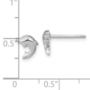 Sterling Silver RH-plated Polished CZ Dolphin Post Earrings