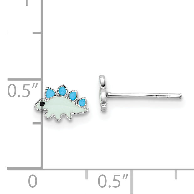 Sterling Silver RH-plated Enameled Dinosaur Children's Post Earrings