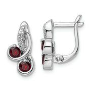 SS Rhod-plate .68t.w. Garnet/White Topaz Swirl Hinged Earring