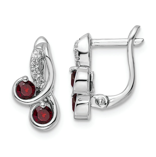 SS Rhod-plate .68t.w. Garnet/White Topaz Swirl Hinged Earring