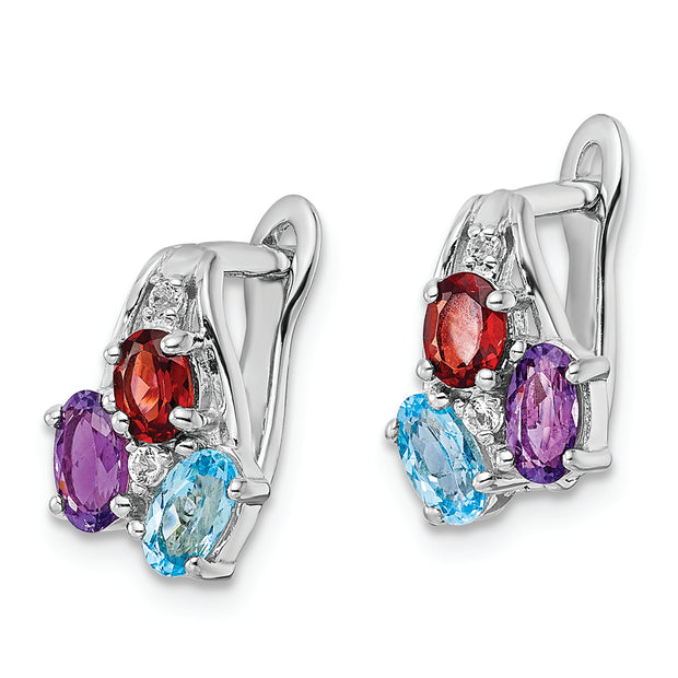 Sterling Silver RH-plated 1.46t.w. BT/AM/GA/WT Hinged Earrings