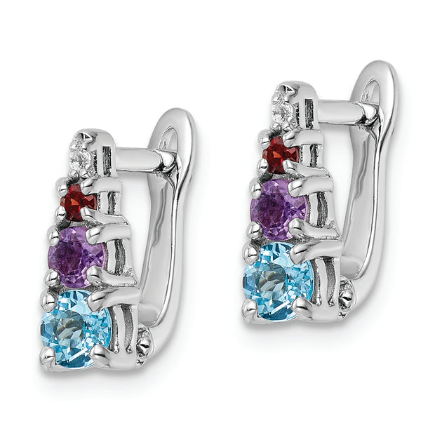 Sterling Silver RH-plated .93t.w. LSBT/AM/GA/WT Hinged Earrings
