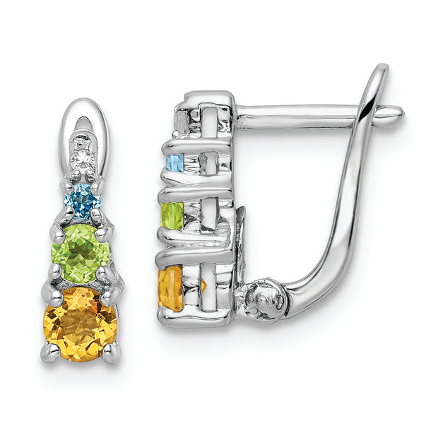 Sterling Silver RH-plated .77t.w. PE/CI/BT/WT Hinged Earrings