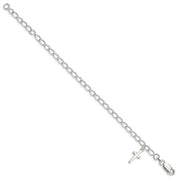 Sterling Silver Polished Latin Cross Charm with 1in Ext. Children's Bracele