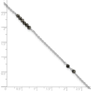 Sterling Silver Black CZ Beads 9in Plus 1 in Ext. Anklet